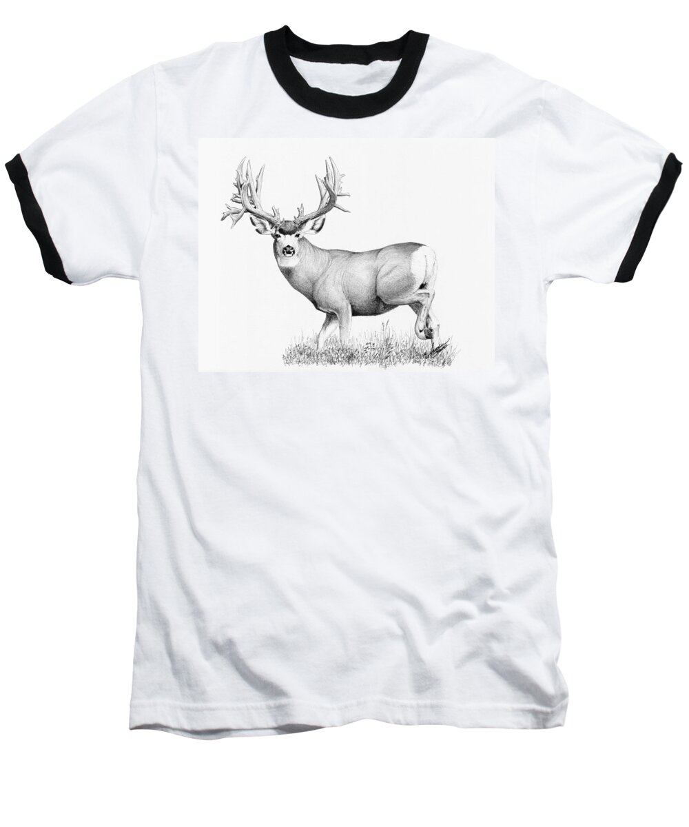 Mule Deer Buck Baseball T-Shirt featuring the painting Lopez Buck by Darcy Tate