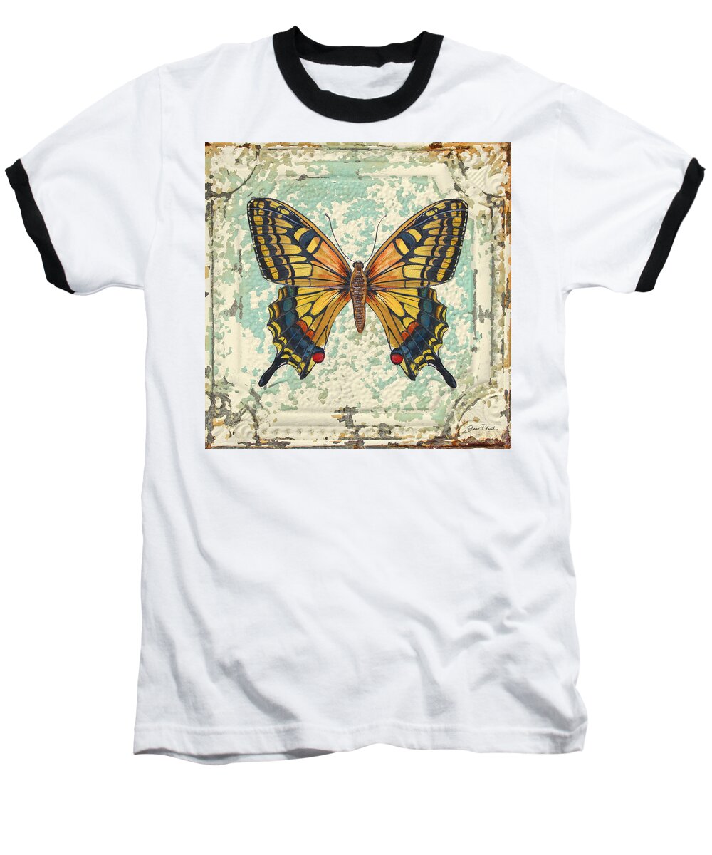 Acrylic Painting Baseball T-Shirt featuring the painting Lovely Yellow Butterfly on Tin Tile by Jean Plout