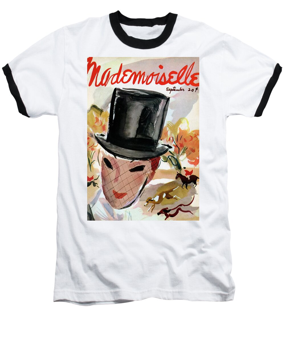 Illustration Baseball T-Shirt featuring the photograph Mademoiselle Cover Featuring A Female Equestrian by Helen Jameson Hall