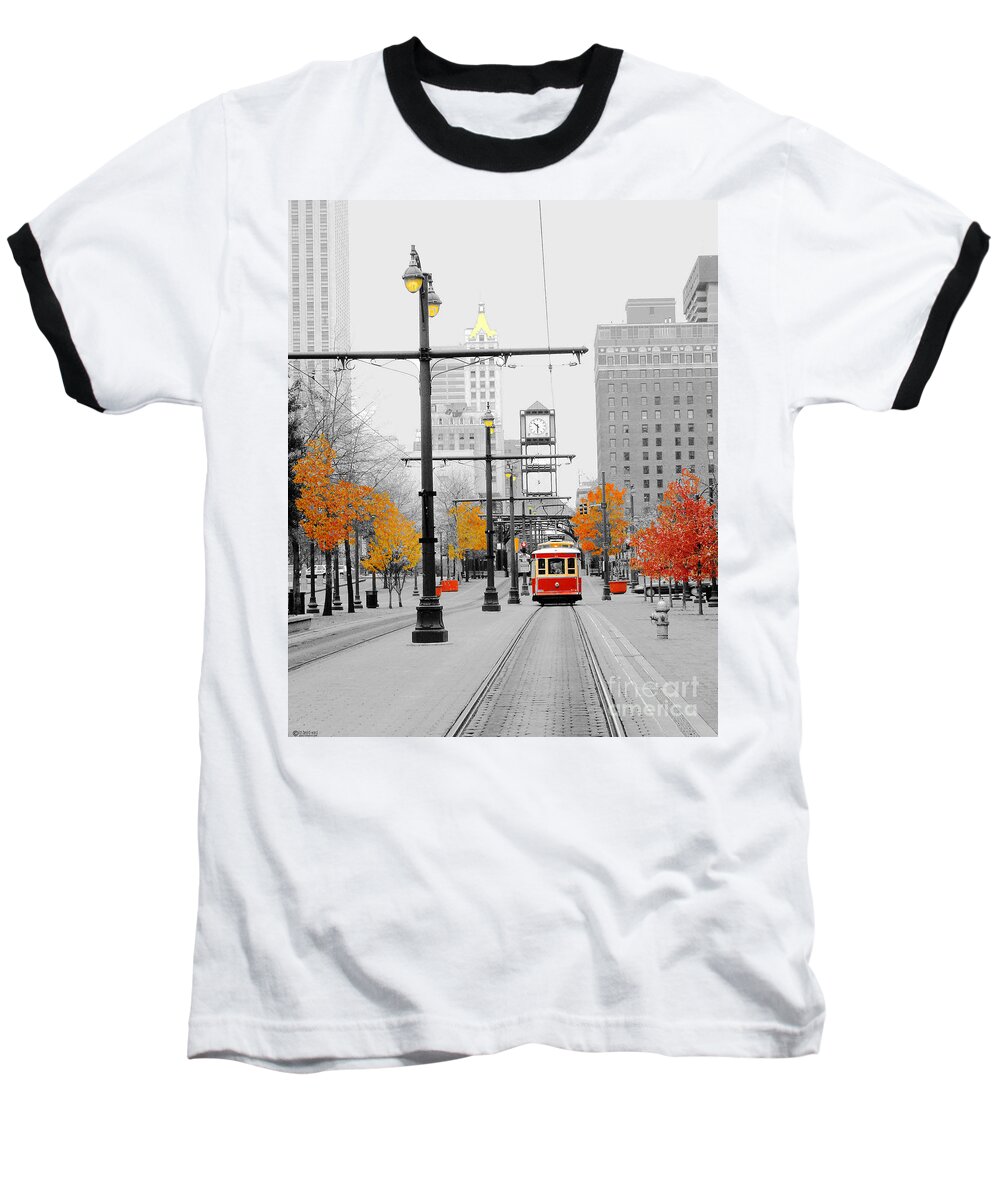 Trolley Baseball T-Shirt featuring the digital art Main Street Trolley by Lizi Beard-Ward