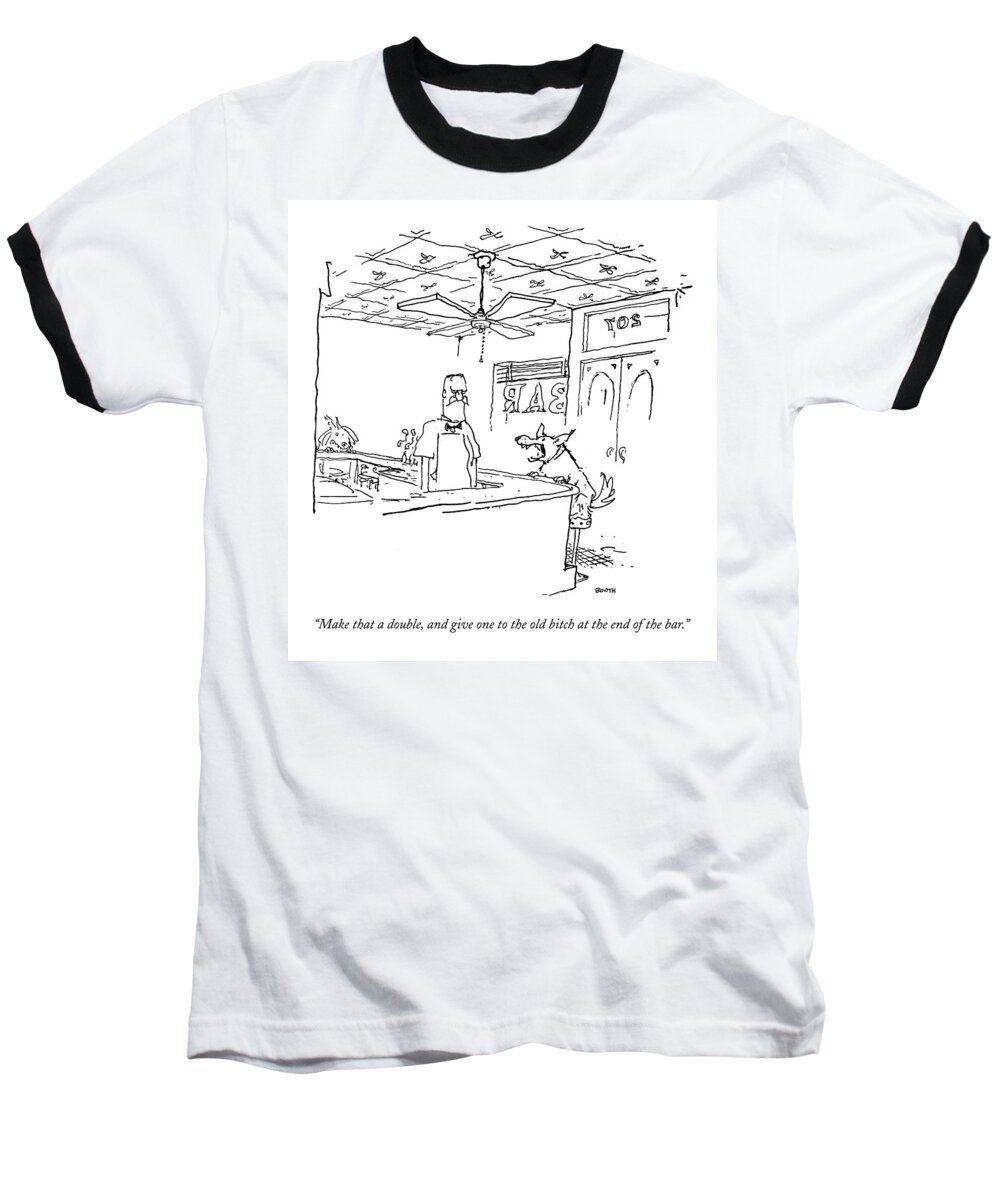 Make That A Double Baseball T-Shirt featuring the drawing Make That A Double by George Booth