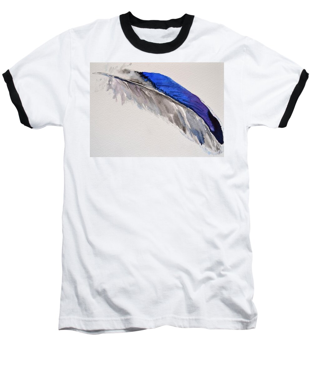 Mallard Feather Baseball T-Shirt featuring the painting Mallard Feather position B by Beverley Harper Tinsley