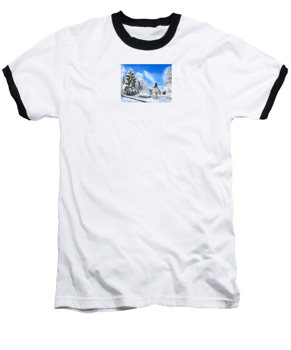 Snow Baseball T-Shirt featuring the painting Morning After The Snowstorm by Jean Pacheco Ravinski