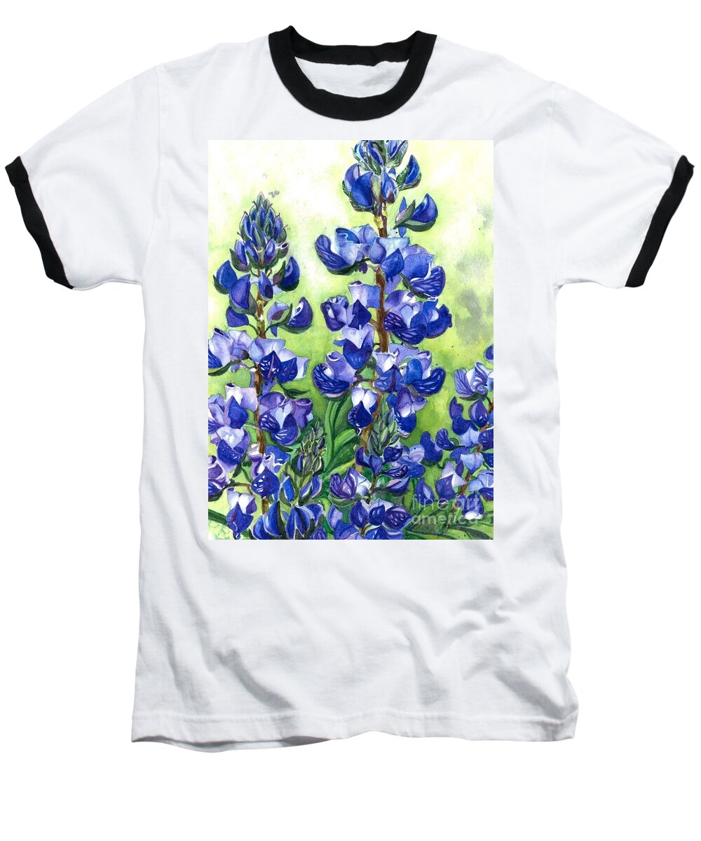 Flowers Baseball T-Shirt featuring the painting Mountain Blues Lupine Study by Barbara Jewell