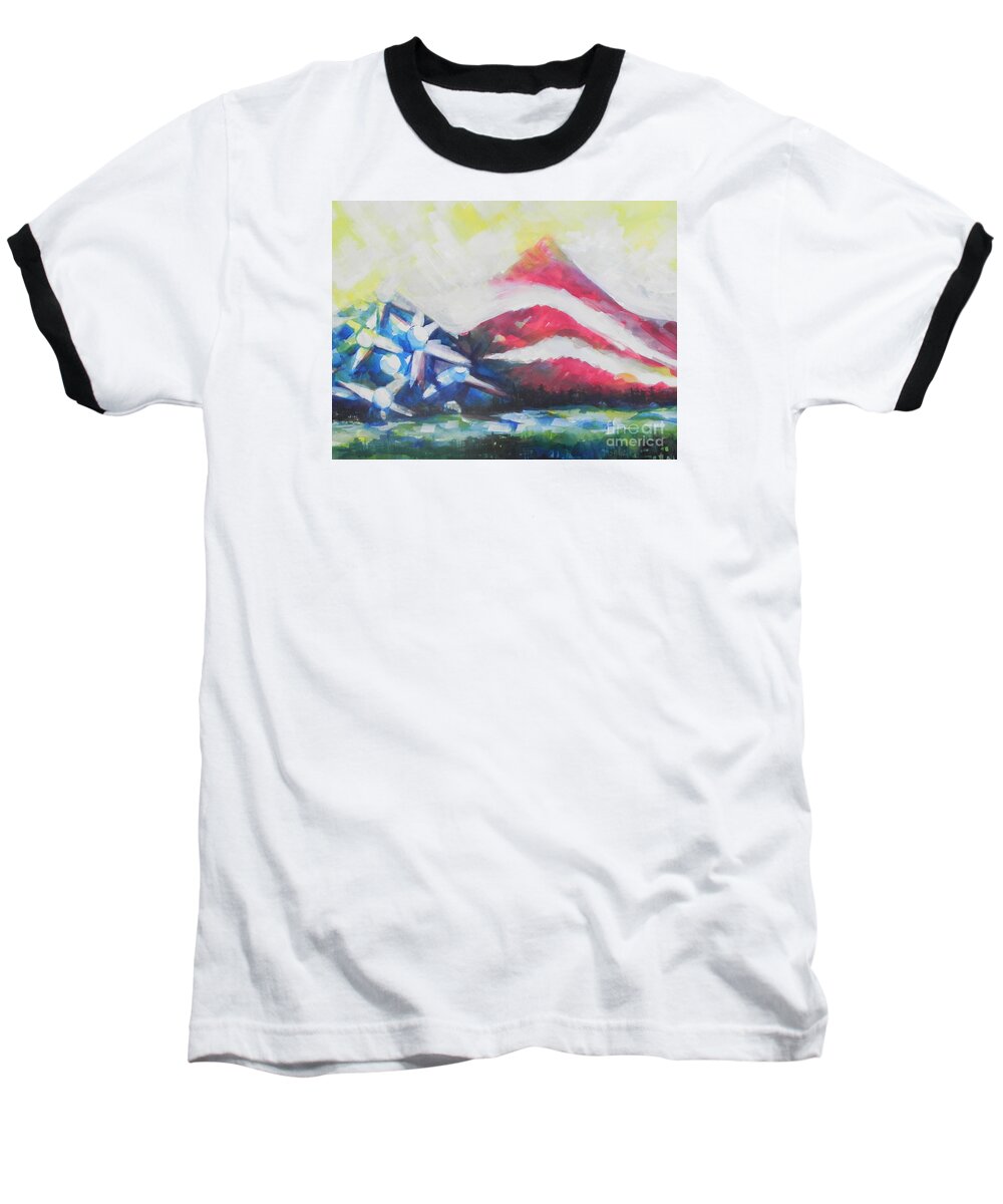 Watercolor Painting Baseball T-Shirt featuring the painting Mountains of Freedom Two by Chrisann Ellis