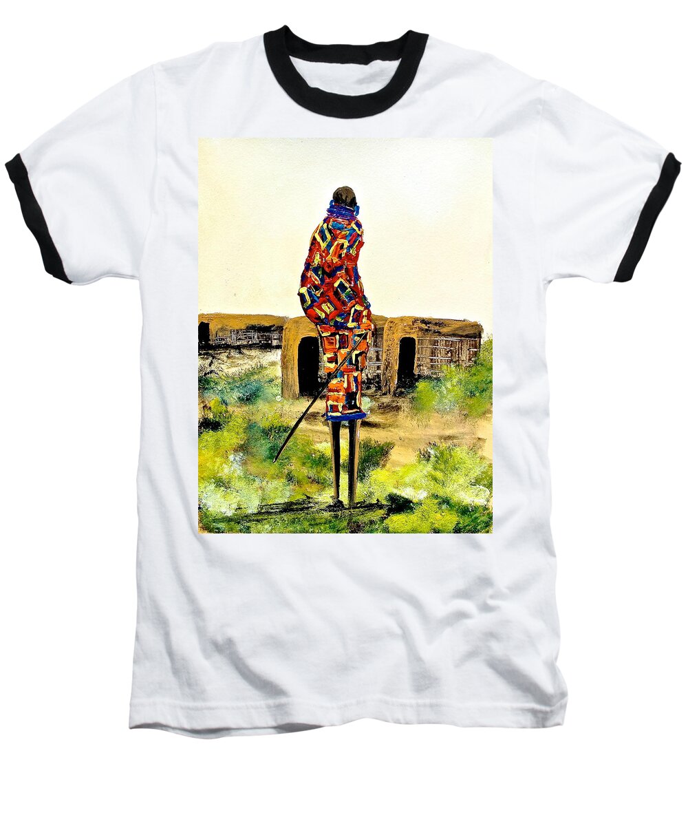 African Paintings Baseball T-Shirt featuring the painting N 27 by John Ndambo