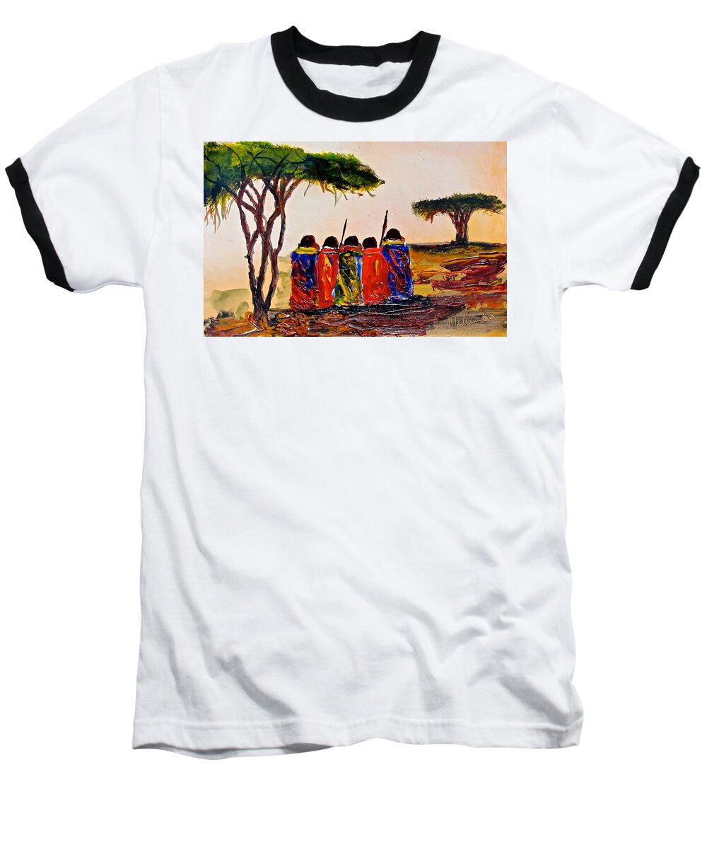 African Paintings Baseball T-Shirt featuring the painting N 38 by John Ndambo