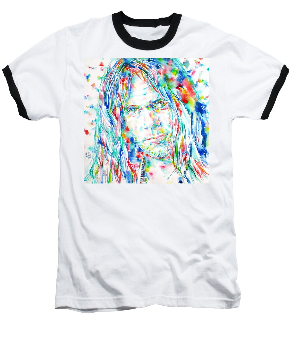 Neil Young Baseball T-Shirt featuring the painting NEIL YOUNG - watercolor portrait by Fabrizio Cassetta