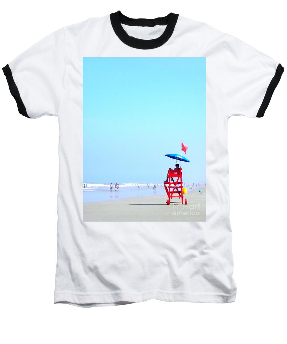 Beach Baseball T-Shirt featuring the digital art New Smyrna Lifeguard by Valerie Reeves