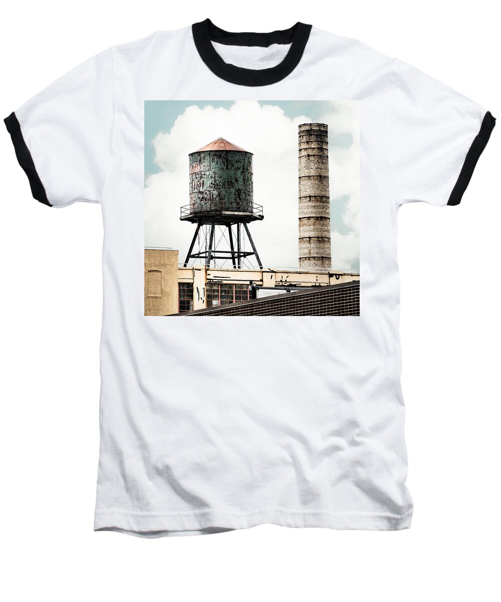 Water Towers Baseball T-Shirt featuring the photograph Water Tower and SmokeStack in Brooklyn New York - New York Water Tower 12 by Gary Heller