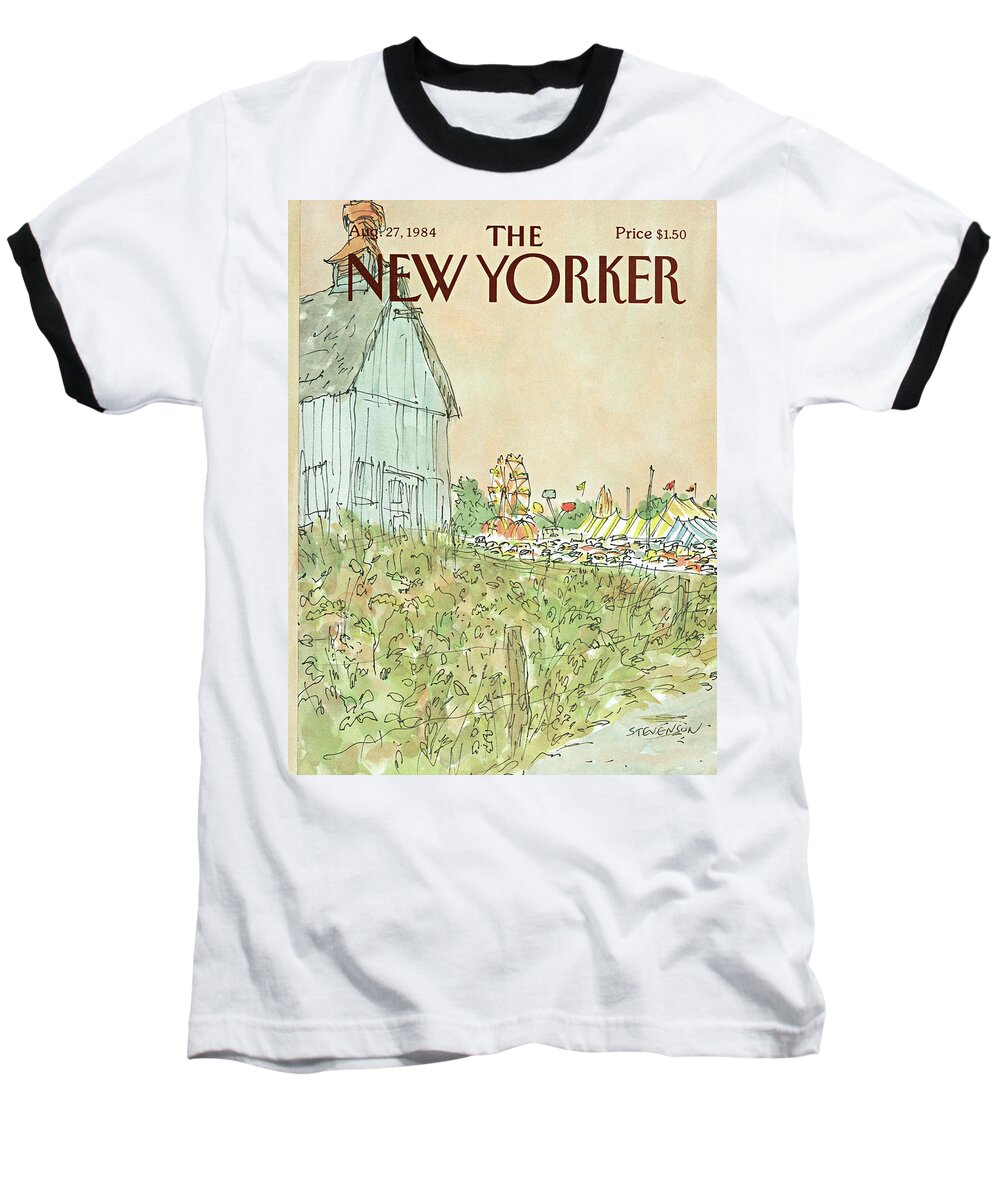 Summer Baseball T-Shirt featuring the painting New Yorker August 27th, 1984 by James Stevenson