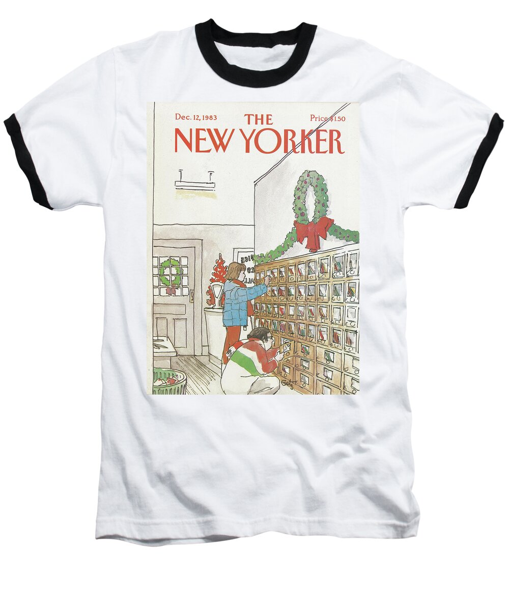 Christmas Baseball T-Shirt featuring the painting New Yorker December 12th, 1983 by Arthur Getz