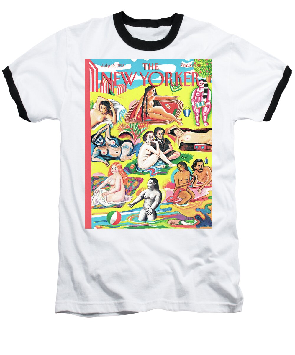 Sur La Plage Baseball T-Shirt featuring the painting New Yorker July 19th, 1993 by Bob Knox