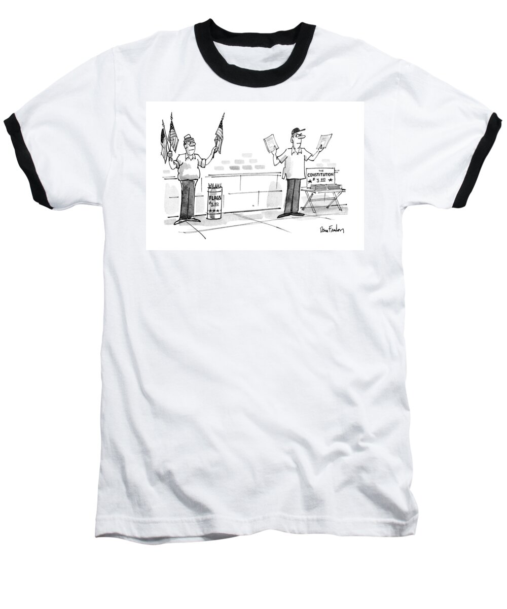 Consumerism Baseball T-Shirt featuring the drawing New Yorker July 9th, 1990 by Dana Fradon