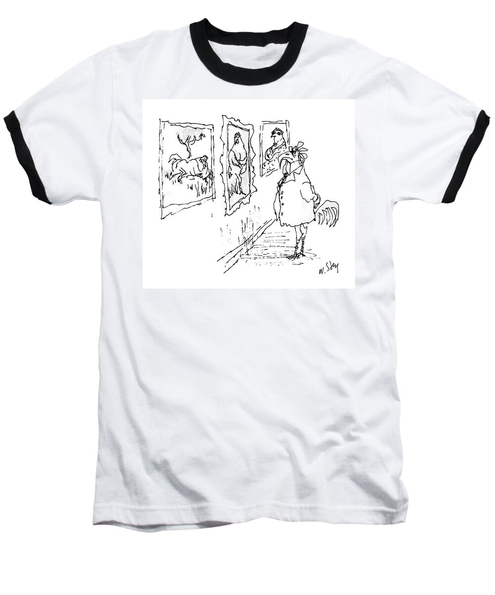 No Caption
Rooster Stares At Portraits Of Roosters In Gallery Or Museum. 
No Caption
Rooster Stares At Portraits Of Roosters In Gallery Or Museum. 
Art Baseball T-Shirt featuring the drawing New Yorker June 29th, 1987 by William Steig