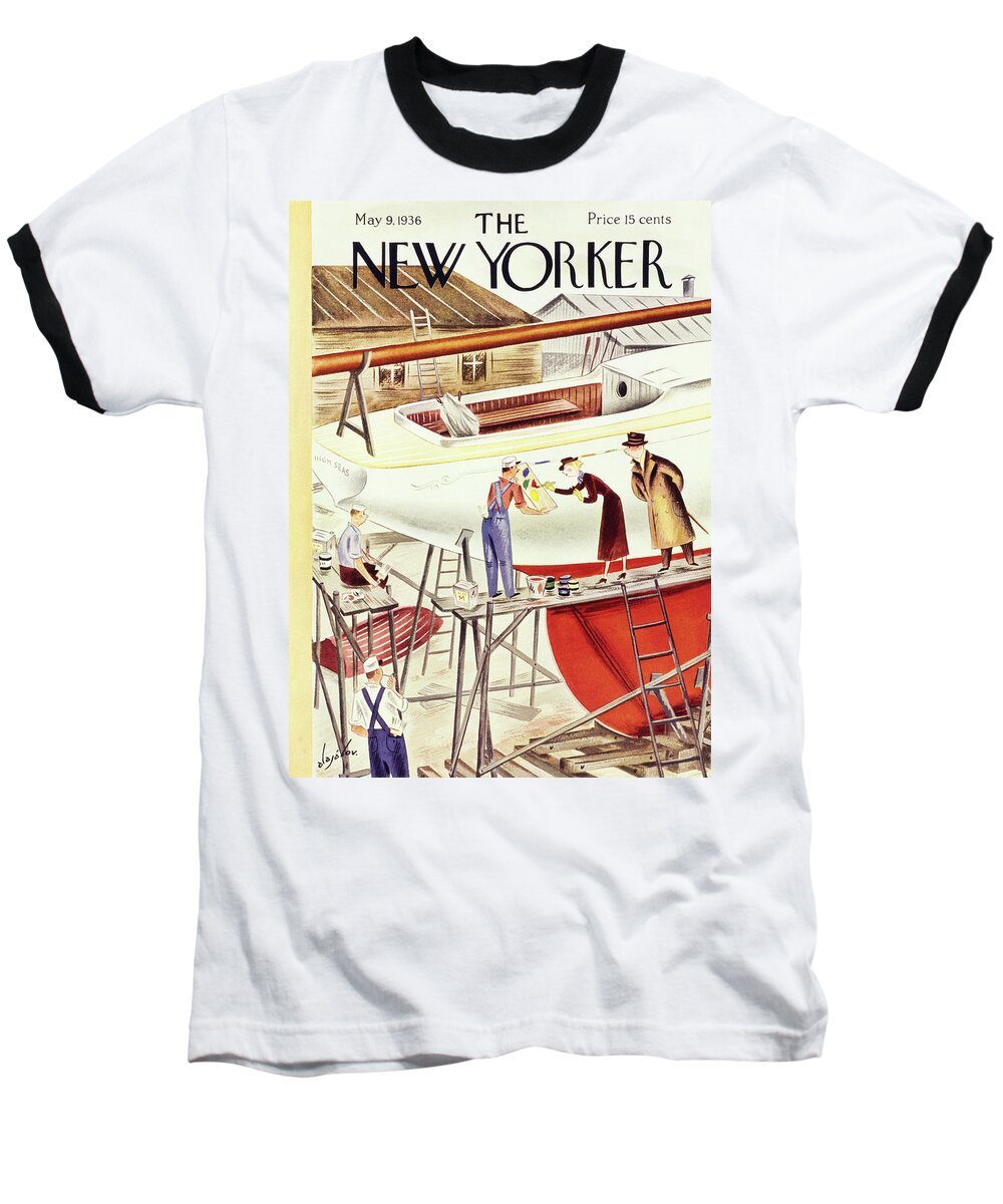 Upkeep Baseball T-Shirt featuring the painting New Yorker May 9 1936 by Constantin Alajalov