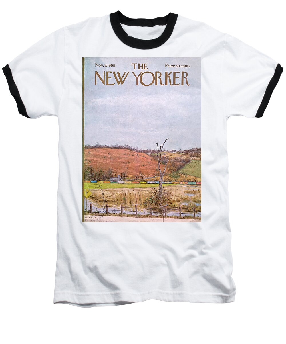 Albert Hubbell Ahu Baseball T-Shirt featuring the painting New Yorker November 9th, 1968 by Albert Hubbell
