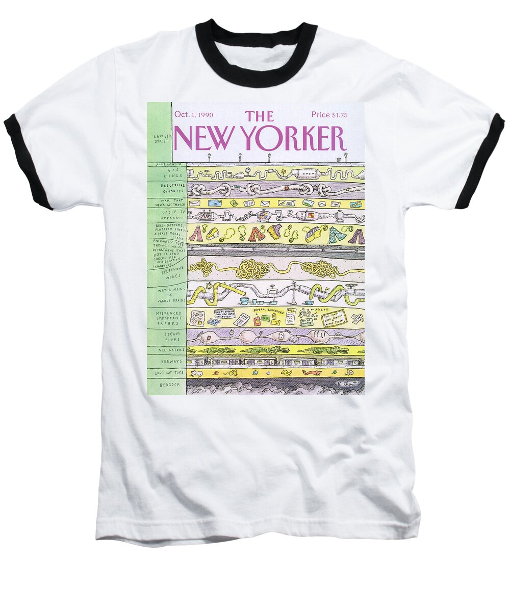 Modern Life Baseball T-Shirt featuring the painting New Yorker October 1st, 1990 by Roz Chast