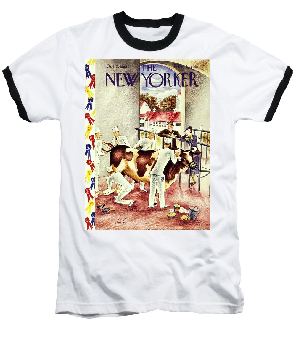 Animal Baseball T-Shirt featuring the painting New Yorker October 5 1935 by Constantin Alajalov