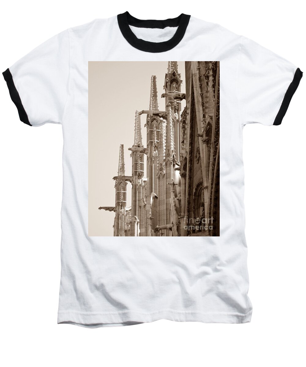 Paris Baseball T-Shirt featuring the photograph Notre Dame Sentries Sepia by HEVi FineArt