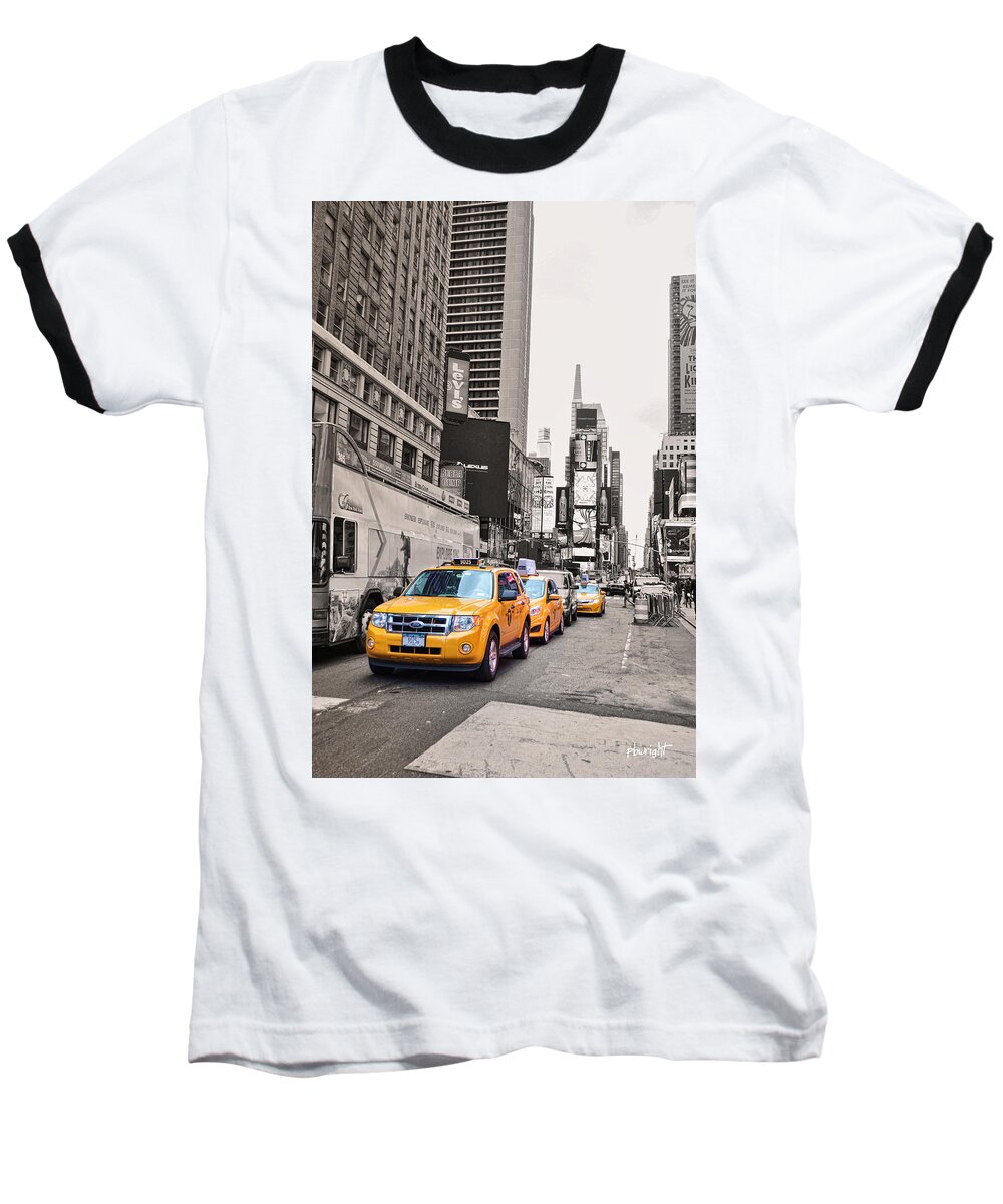 Wright Baseball T-Shirt featuring the photograph NYC Yellow Cabs by Paulette B Wright