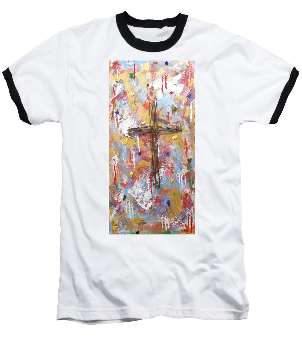 Contemporary Baseball T-Shirt featuring the painting Oh Heavenly Father by GH FiLben