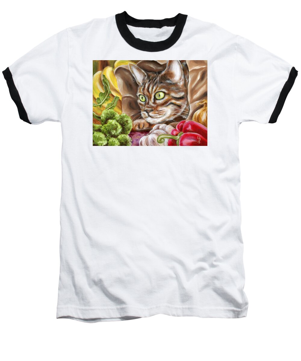 Cat Baseball T-Shirt featuring the painting OK now what by Hiroko Sakai