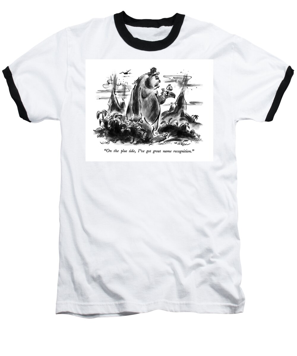 Animal Baseball T-Shirt featuring the drawing On The Plus Side by Lee Lorenz