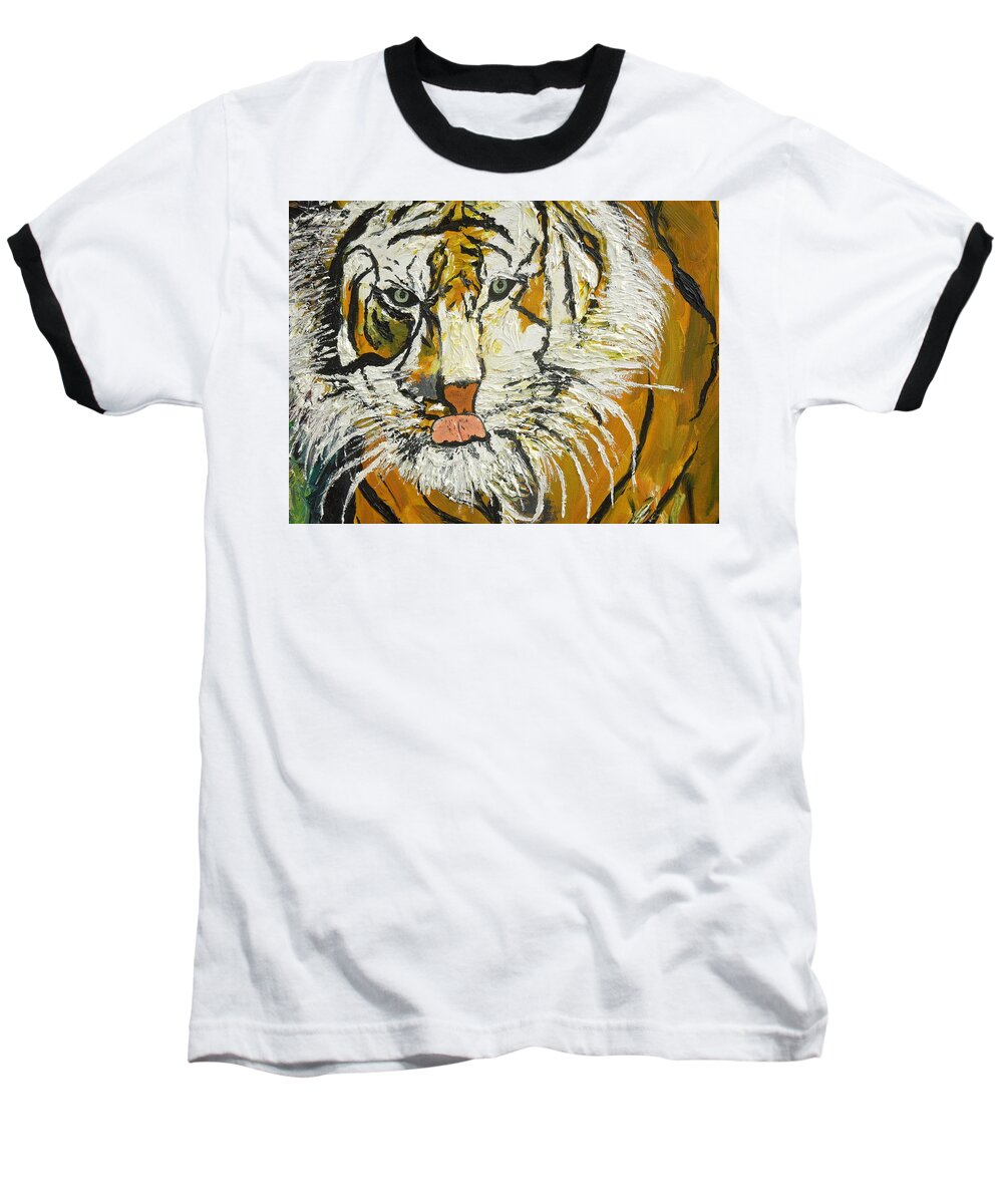 Tiger Baseball T-Shirt featuring the painting On the Prowl Zoom by Randolph Gatling