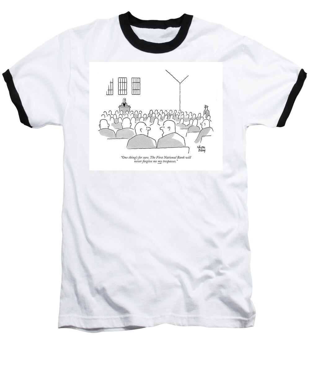 Church Baseball T-Shirt featuring the drawing Forgive Me My Trespasses by Chon Day