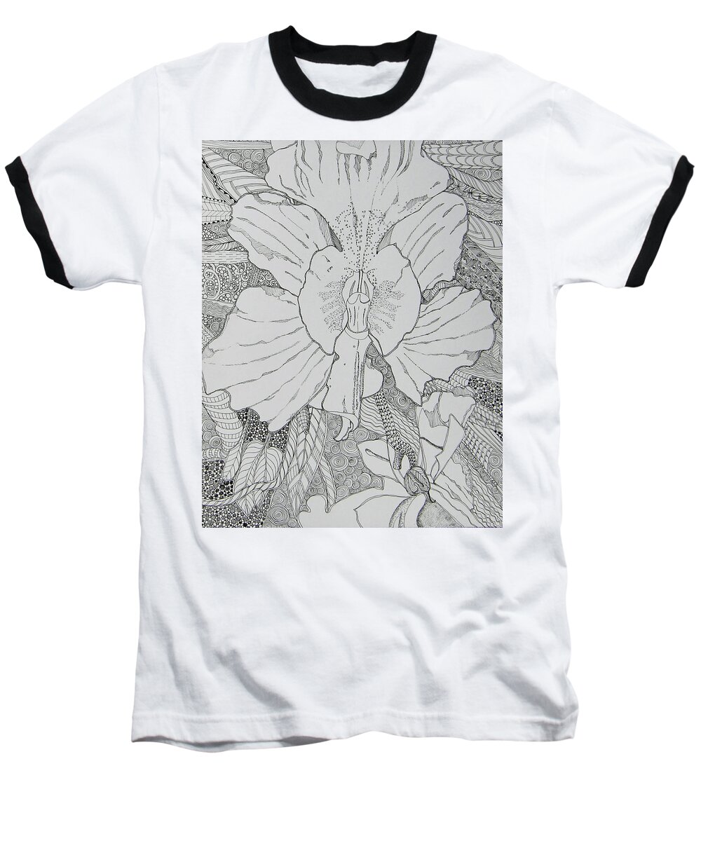 Orchid Baseball T-Shirt featuring the drawing Orchid in Disguise by Terry Holliday