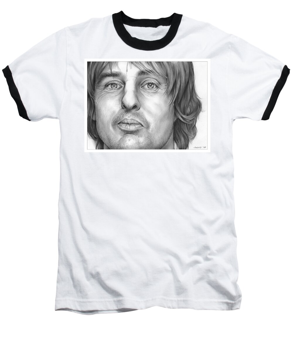 Actor Owen Wilson Portrait Baseball T-Shirt featuring the drawing Owen Wilson by Greg Joens