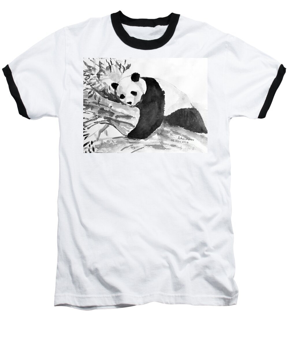 Sumi-e Baseball T-Shirt featuring the painting Panda by Asha Sudhaker Shenoy