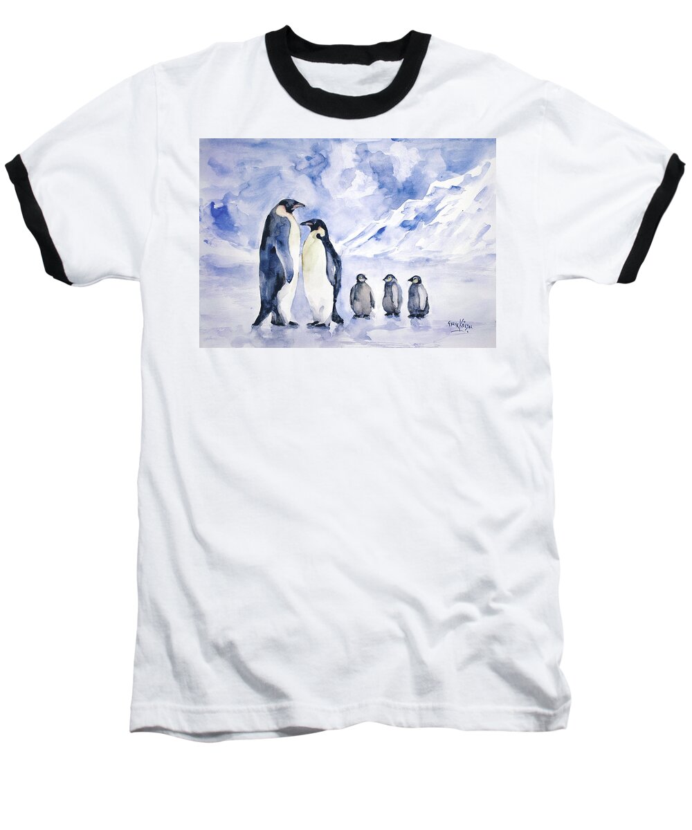Penguin Baseball T-Shirt featuring the painting Penguin Family by Faruk Koksal