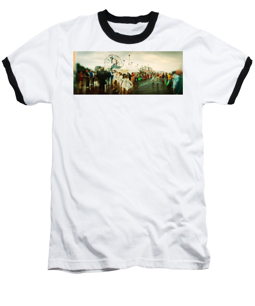 Photography Baseball T-Shirt featuring the photograph People Celebrating In Coney Island by Panoramic Images