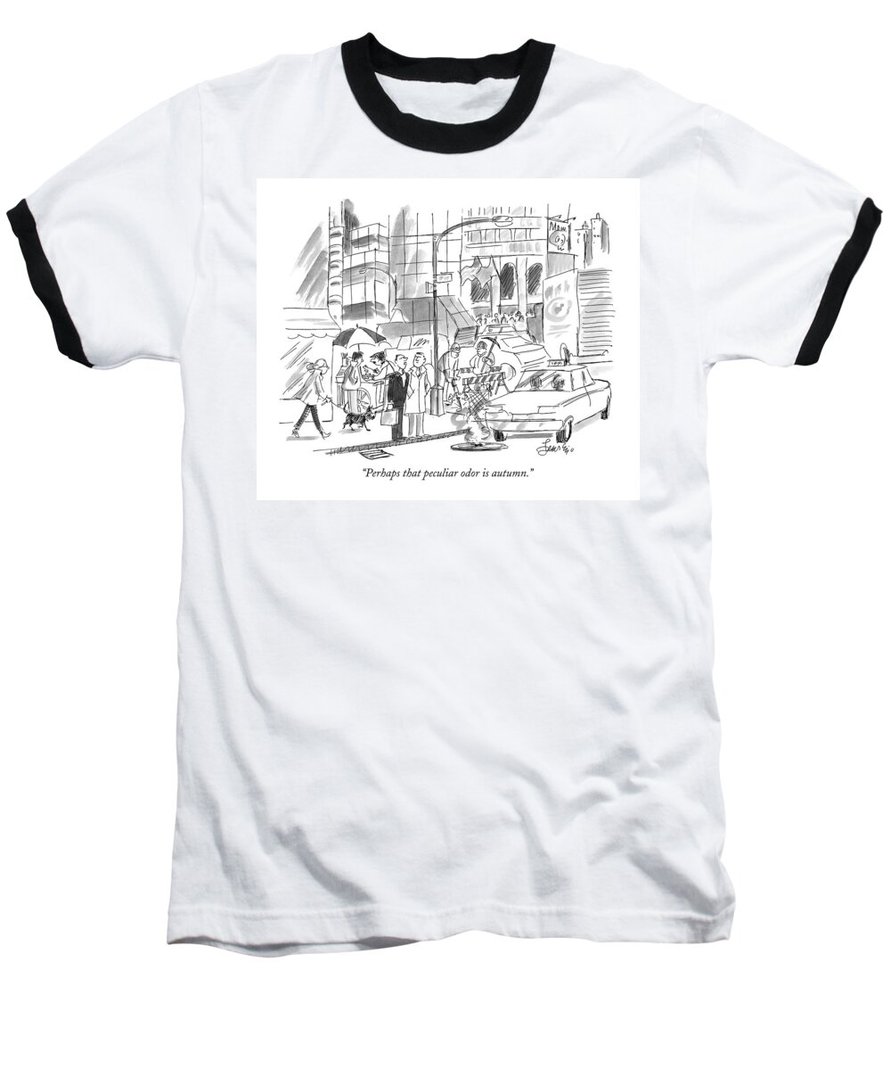 Odor Baseball T-Shirt featuring the drawing Perhaps That Peculiar Odor Is Autumn by Edward Frascino