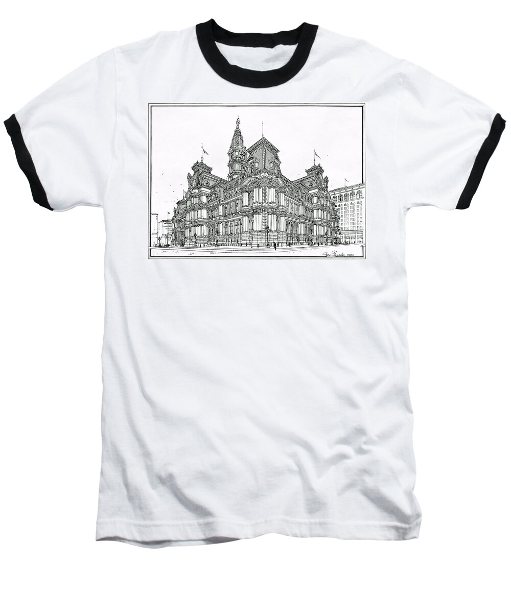 Philadelphia Baseball T-Shirt featuring the drawing Philadelphia City Hall 1911 by Ira Shander