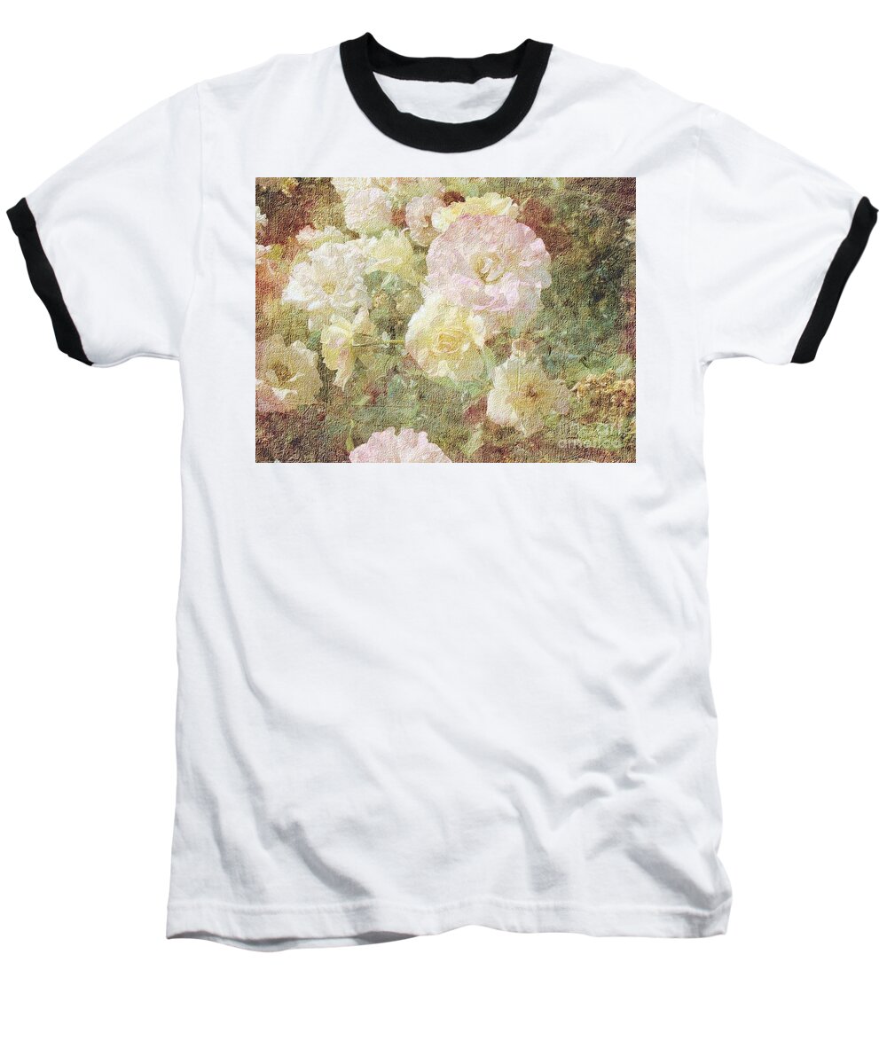 Roses Baseball T-Shirt featuring the photograph Pink and White Roses with Tapestry Look by Janette Boyd
