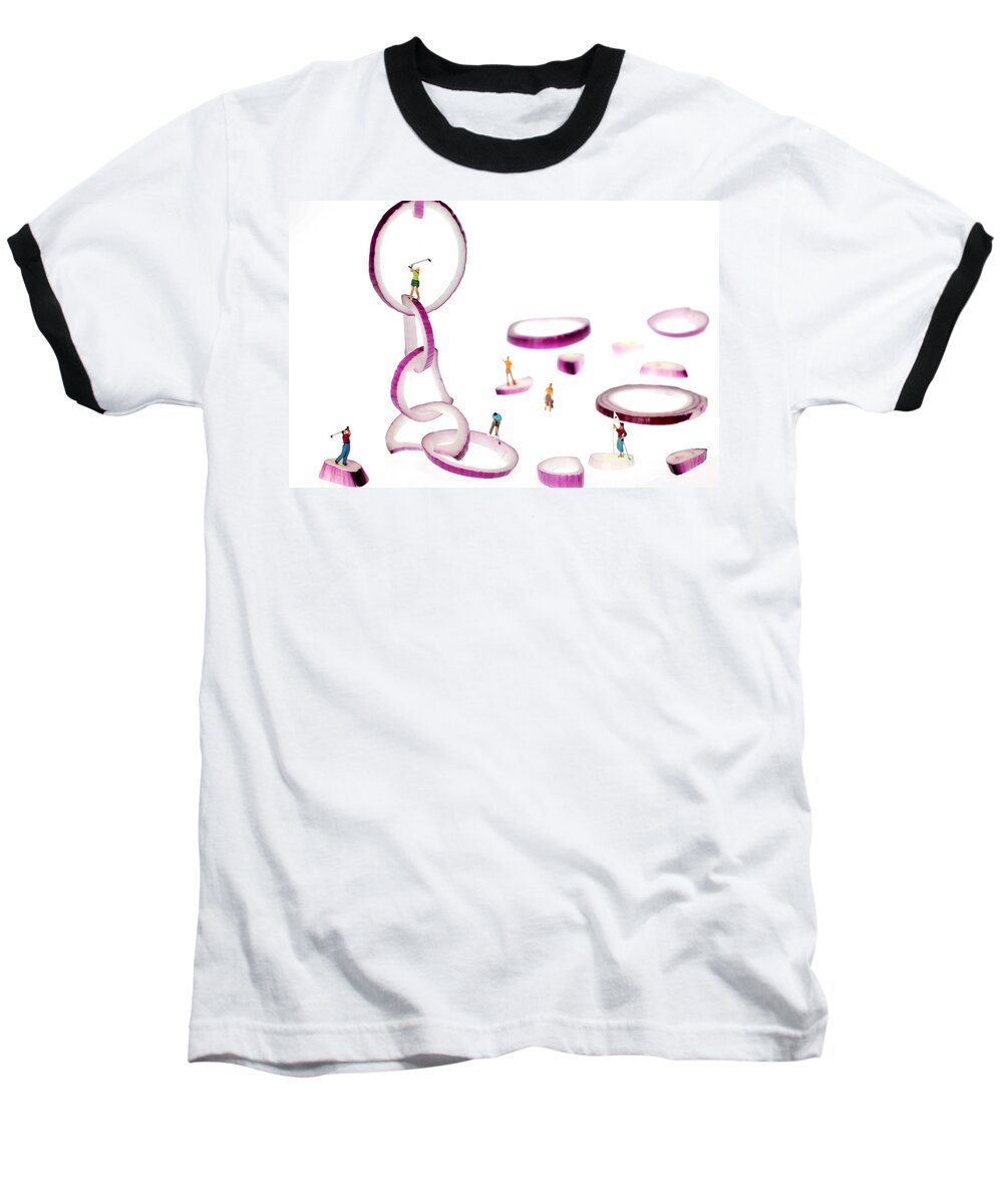Golf Baseball T-Shirt featuring the photograph Playing Golf Among Onion Rings Little People On Food by Paul Ge