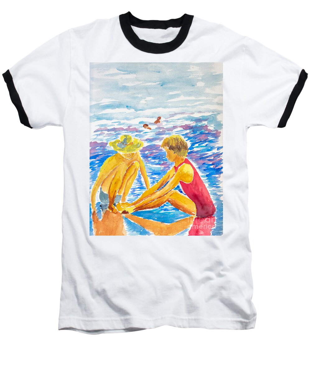 Nature Baseball T-Shirt featuring the painting Playing on the Beach by Walt Brodis