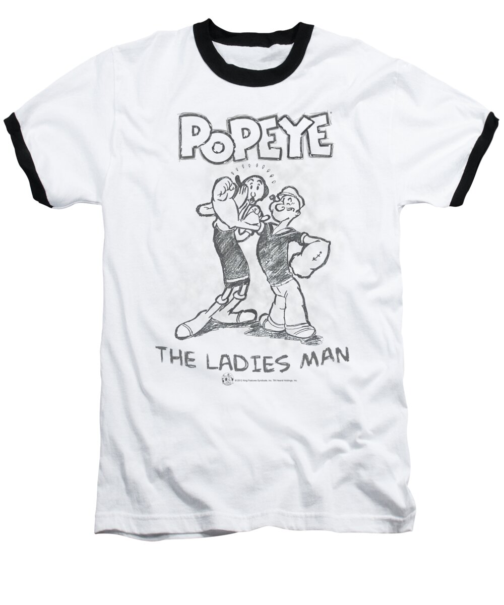 Popeye Baseball T-Shirt featuring the digital art Popeye - Ladies Man by Brand A
