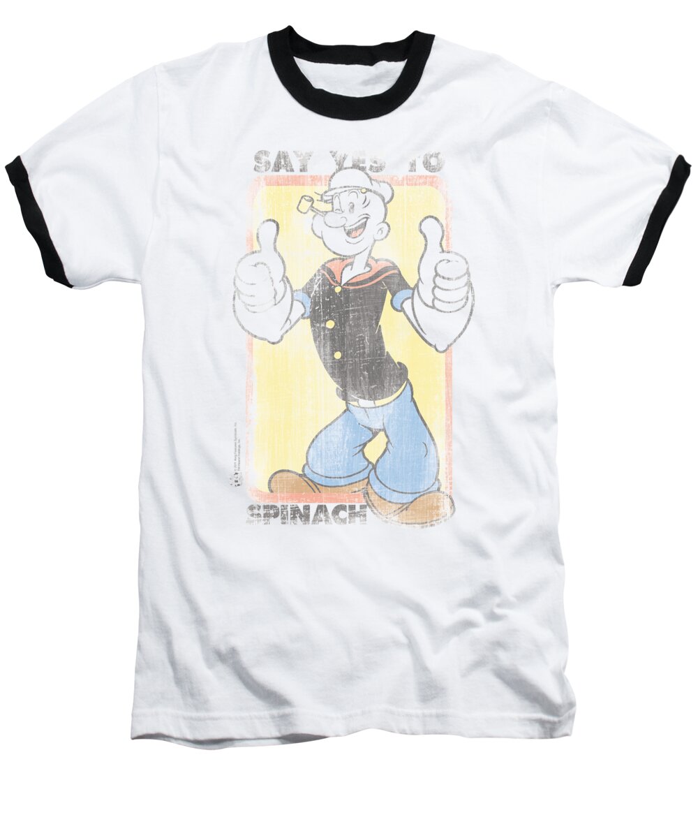Popeye Baseball T-Shirt featuring the digital art Popeye - Say Yes To Spinach by Brand A
