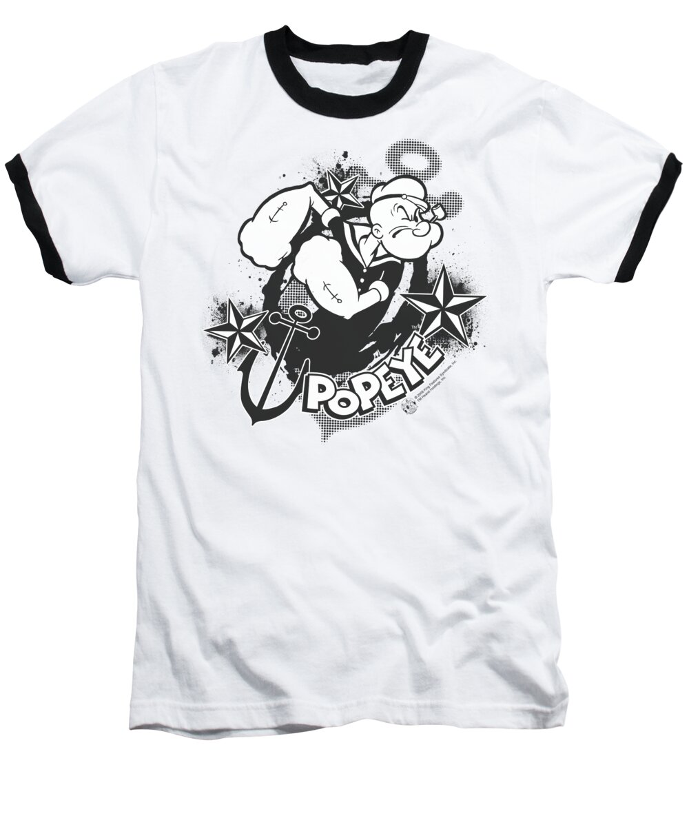 Popeye Baseball T-Shirt featuring the digital art Popeye - Stars And Anchor by Brand A
