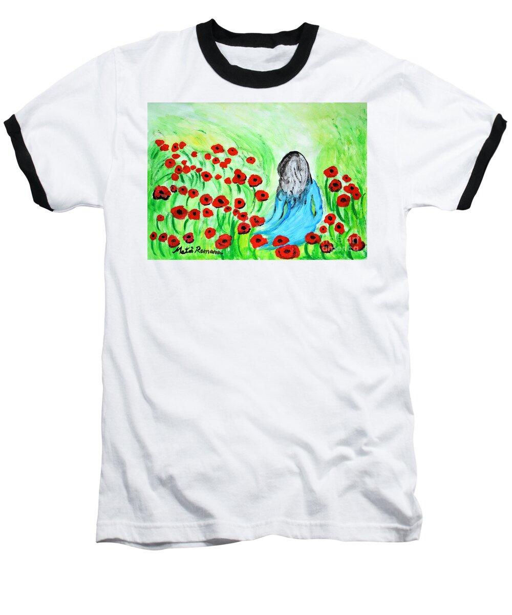 Poppies Baseball T-Shirt featuring the painting Poppies Field Illusion by Ramona Matei