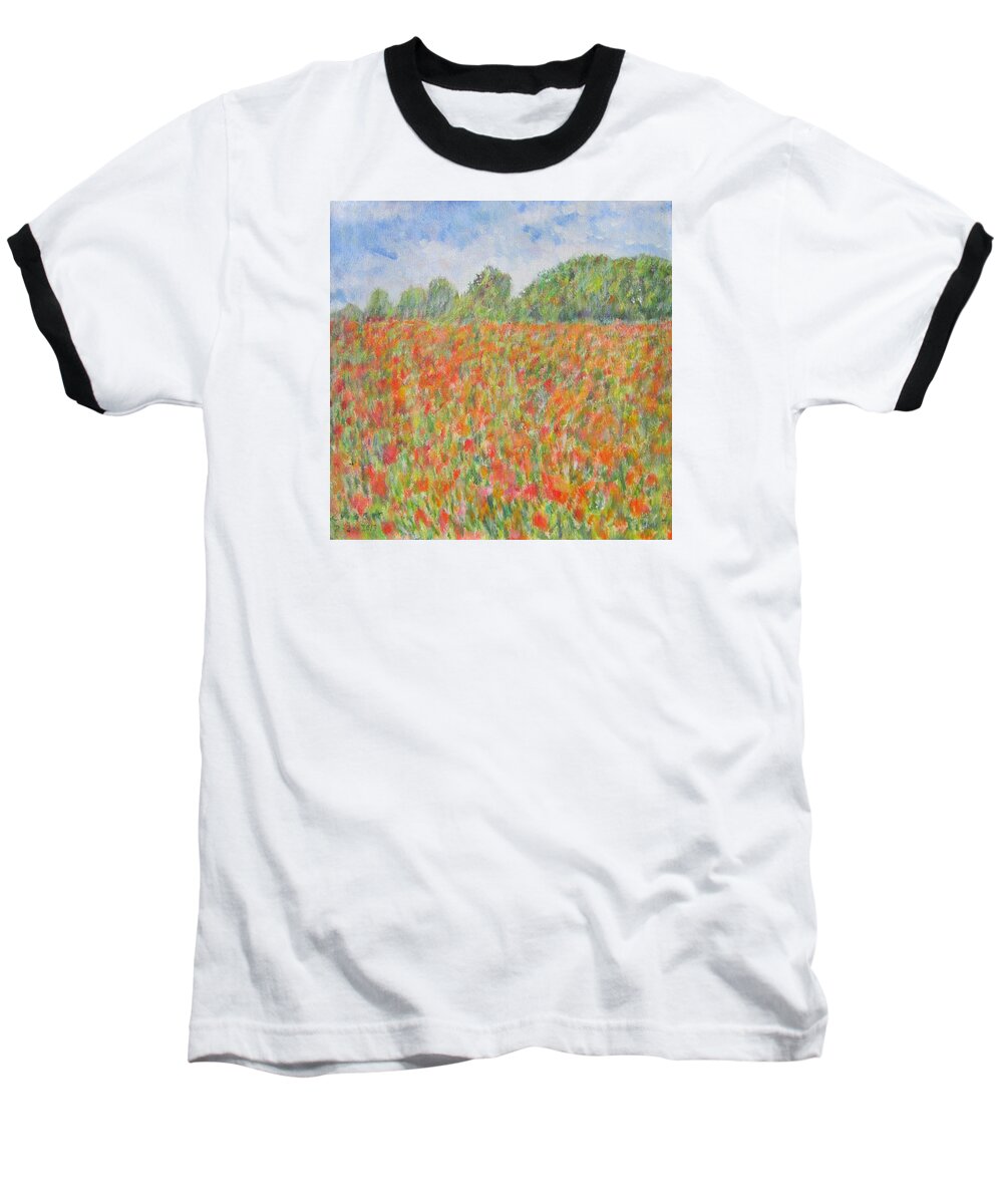 Impressionism Baseball T-Shirt featuring the painting Poppies in a Field in Afghanistan by Glenda Crigger
