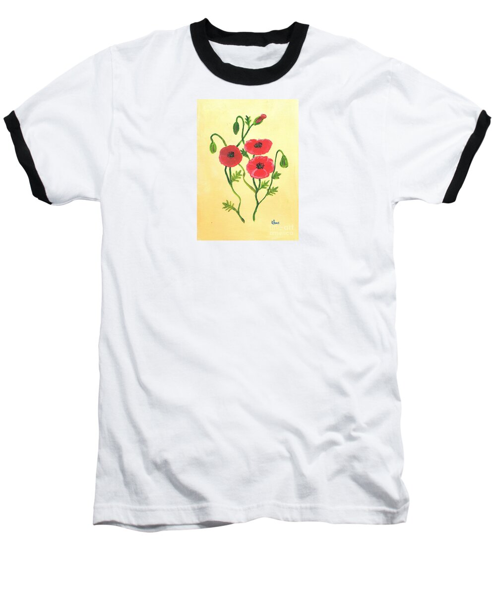 Red Poppies Baseball T-Shirt featuring the painting Poppies by Karen Jane Jones