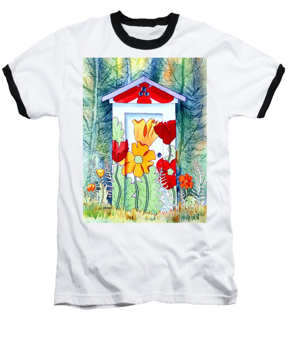 Poppy Potty Baseball T-Shirt featuring the painting Poppy Potty by Teresa Ascone