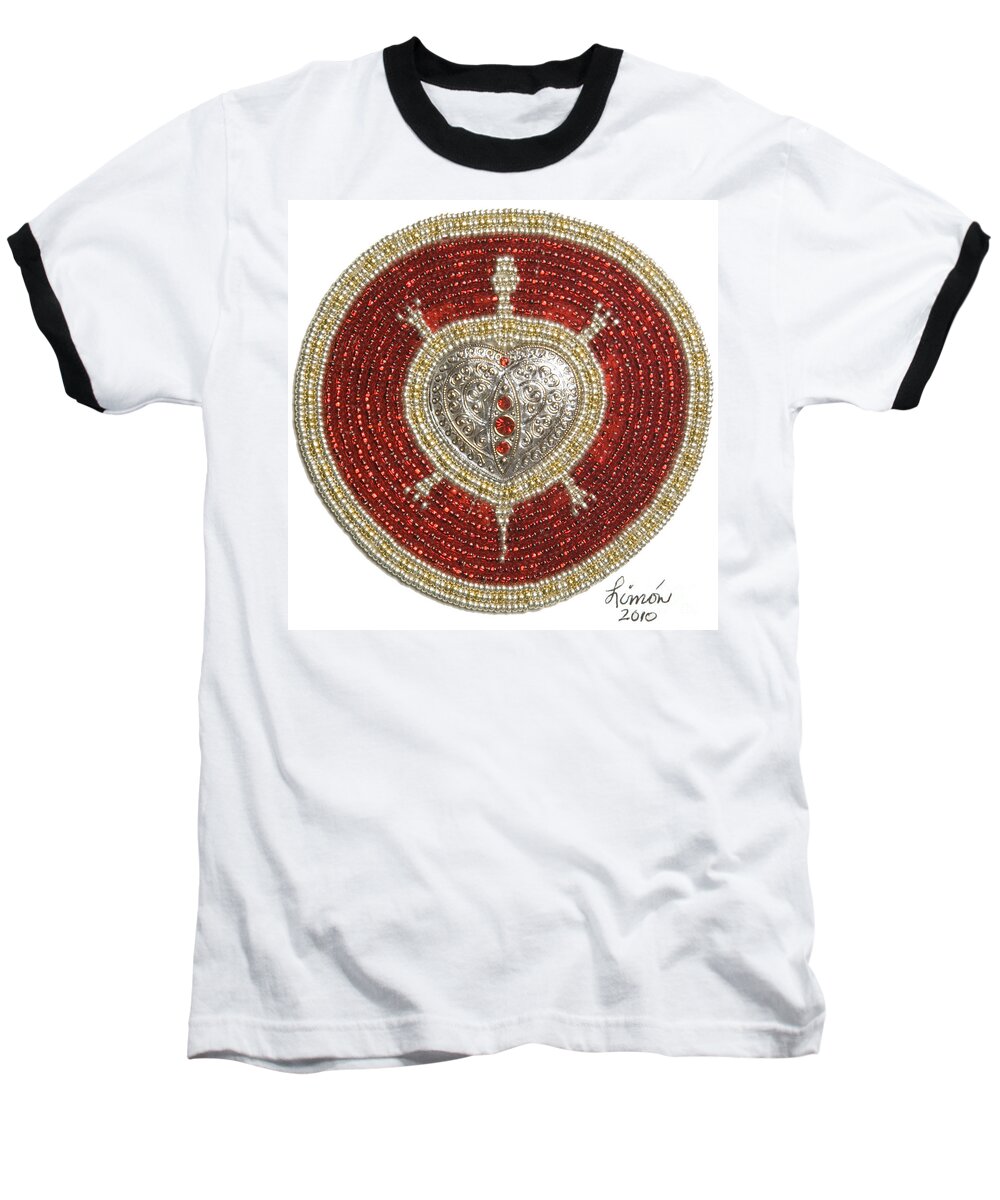 Turtle Baseball T-Shirt featuring the mixed media Silver and Gold Heart Turtle by Douglas Limon