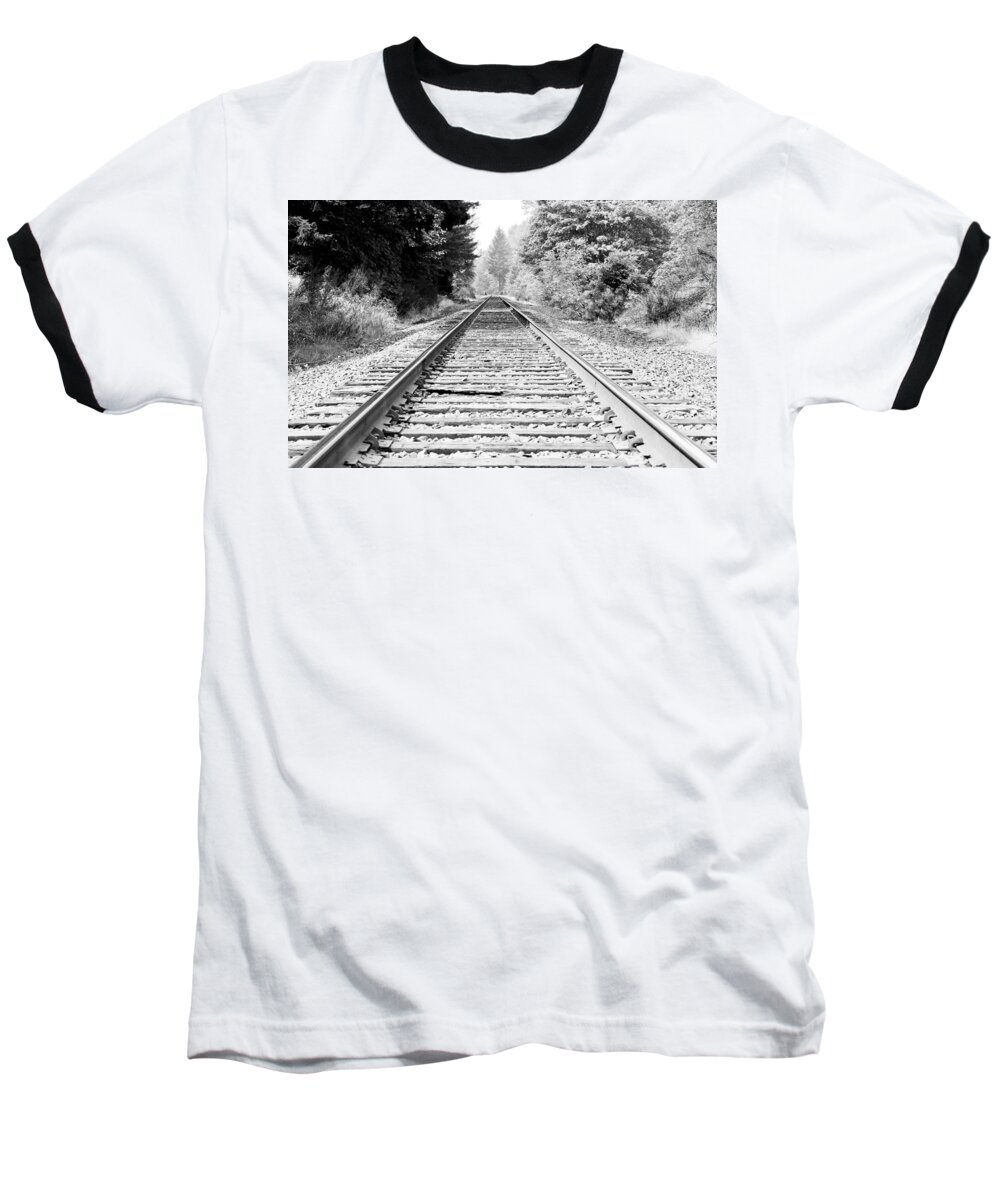 Railroad Tracks Baseball T-Shirt featuring the photograph Railroad Tracks by Athena Mckinzie