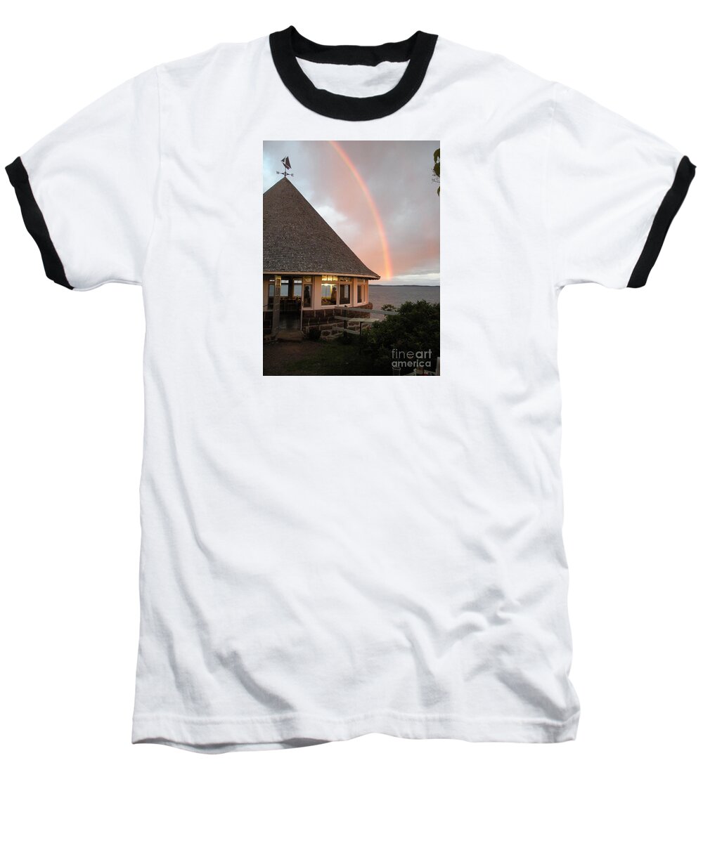 Sir William Van Horne Baseball T-Shirt featuring the photograph Rainbow at the Bath House Minister Island NB by Art MacKay